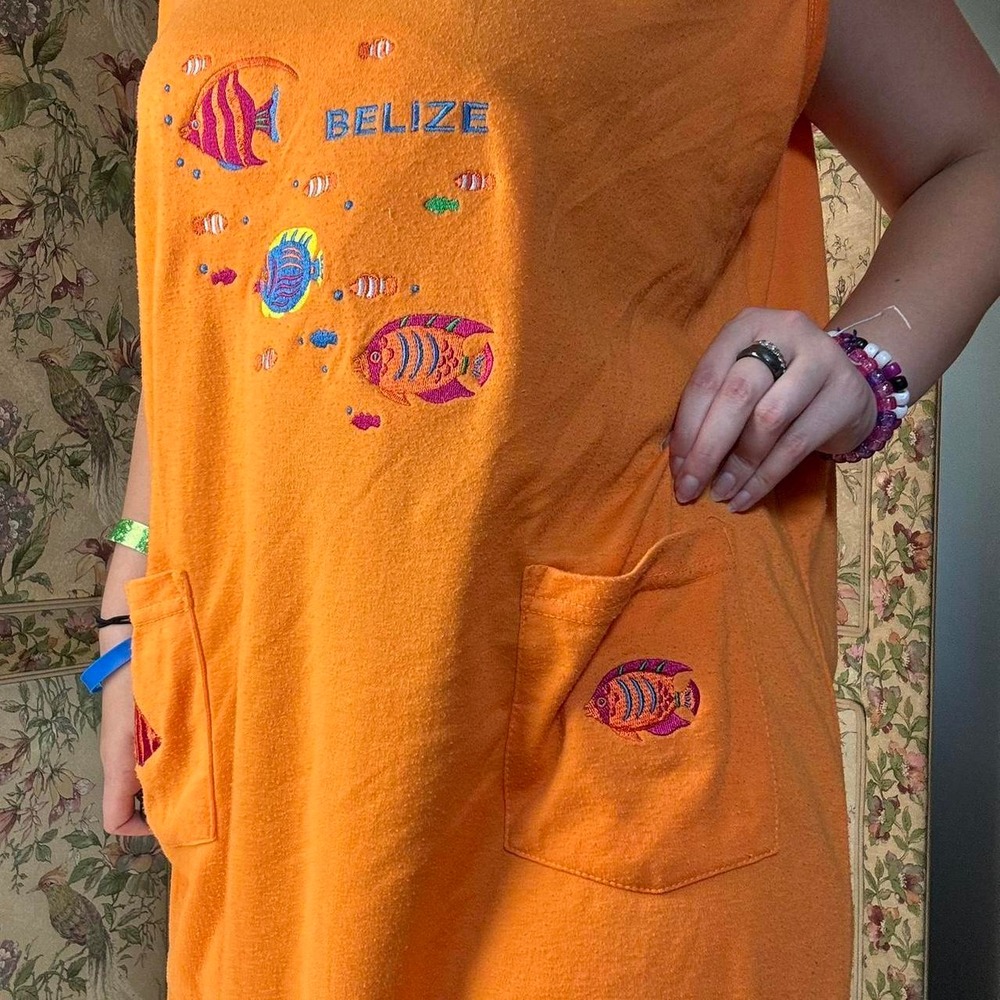 Vintage Island Impressions Orange Belize Fish Mumu Swim Cover Up Dress
